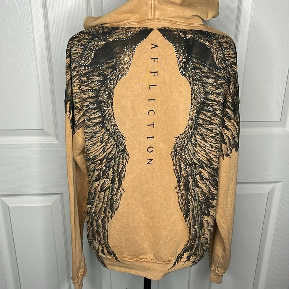 Tan Lace-Up Hoodie with Wing Design - Picture 4 of 5